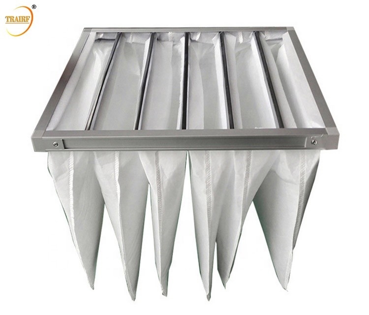 Ar galvanizado do filtro de saco da fibra de vidro da armação de aço 95% para o sistema de ventilação comercial