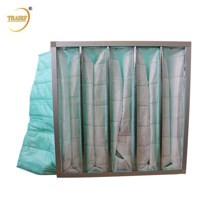 Ar galvanizado do filtro de saco da fibra de vidro da armação de aço 95% para o sistema de ventilação comercial